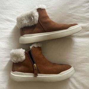 Cole Haan Brown Suede Ankle Boots with Faux Fur Lining